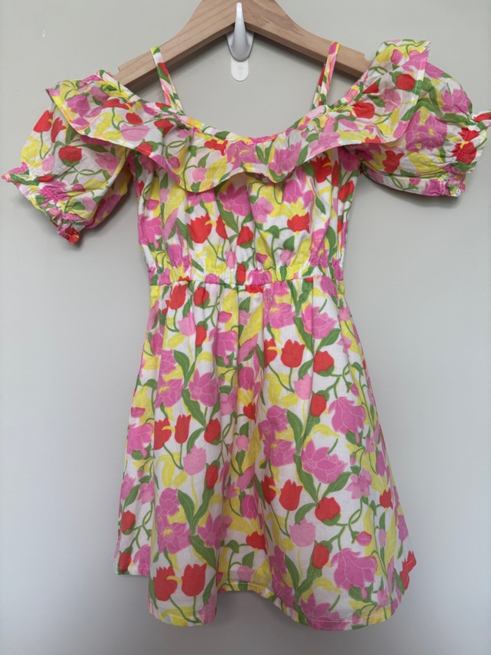 Janie and Jack Floral Cold-Shoulder Dress in Pink, Red & Yellow Size 3